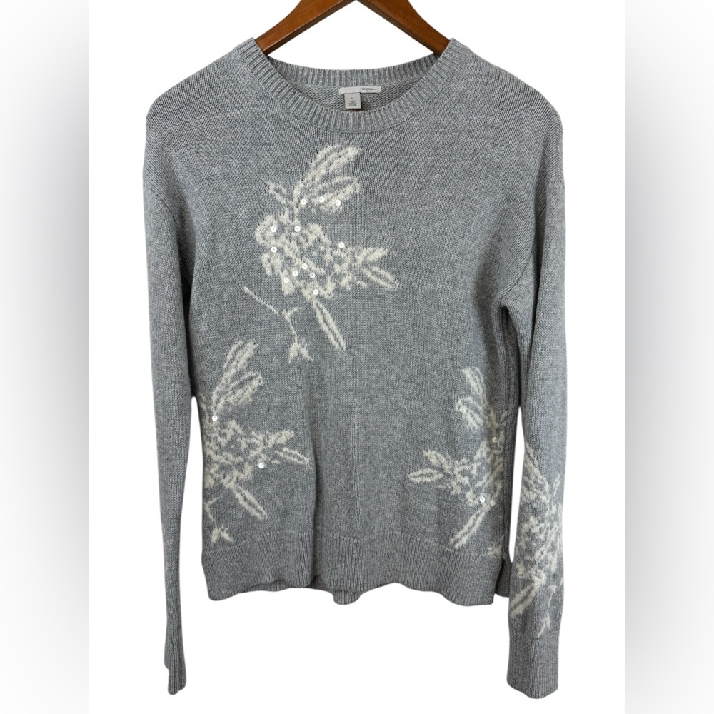 Halogen Gray Sequin Floral Women's Sweater Medium - Picture 3 of 7